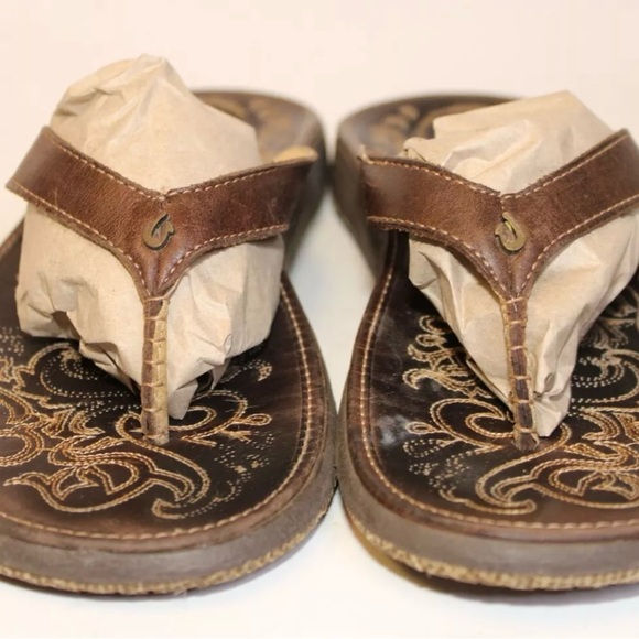 OluKai Paniolo Women’s US 9 EU 39 Brown Leather Flip Flops Beach Sandals Shoes - Picture 5 of 11